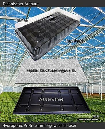 Кімнатна теплиця Profi XL з автоматичним зрошенням для вирощування кімнатної теплиці з ванною капілярна система горщикова пластина витяжка, 24 Hydroponics 60