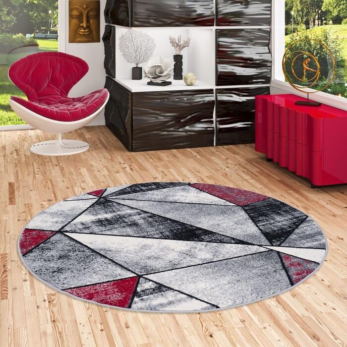 Дизайнерський килим Pergamon Сучасна вітальня Спальня Їдальня Короткий ворс Блискучий Сірий Червоний Магія Круглий 120 см Круглий