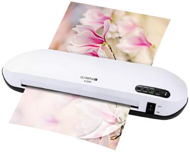 Ламінатор Olympia A 2250 для офісного використання (75-250 мікрон, сучасний дизайн, гаряче та холодне ламінування, професійний ламінатор із зворотним завантаженням, ламінатор для документів та фотографій до DIN A4) білий, одинарний