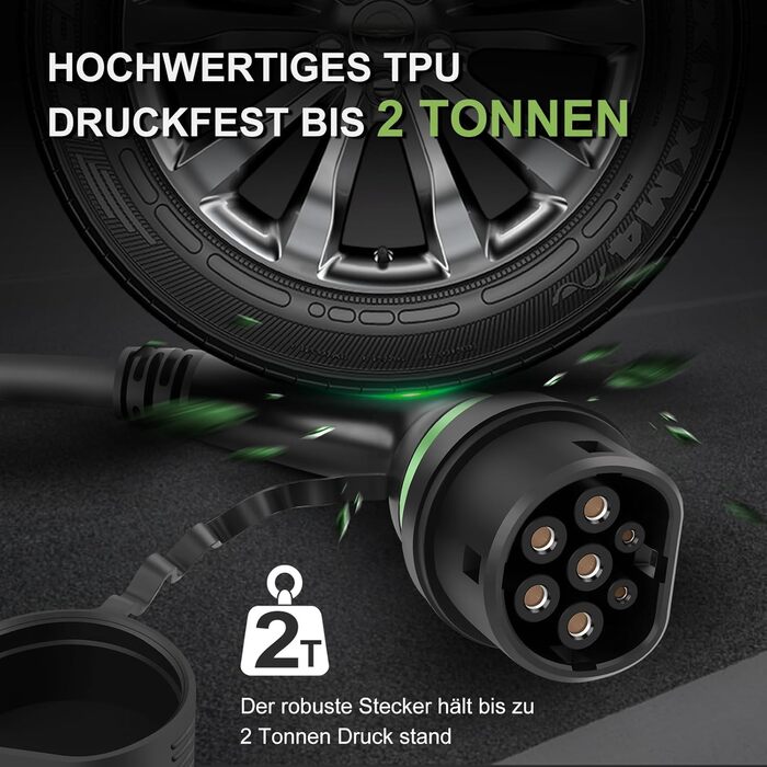 Зарядний кабель ECOPOINT тип 2 для електромобілів, 11 кВт, портативний 3-фазний зарядний кабель 16А, тип 2 до типу 2 Mennekes mode