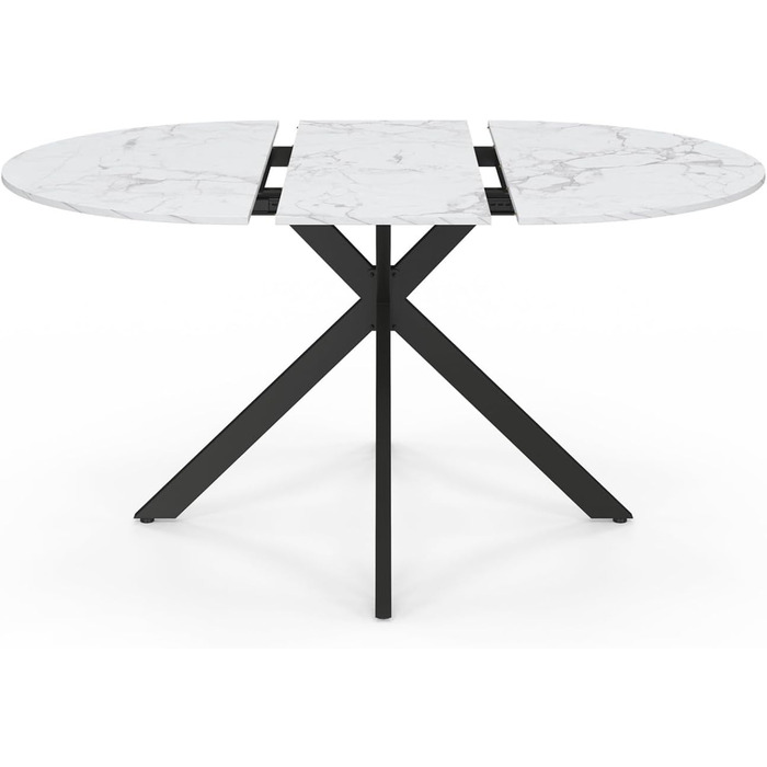 Розкладний круглий обідній стіл ALIX, 4-8 осіб, ніжки-павуки, металевий, чорний, стільниця під мармур, Аляска, 110-150 см