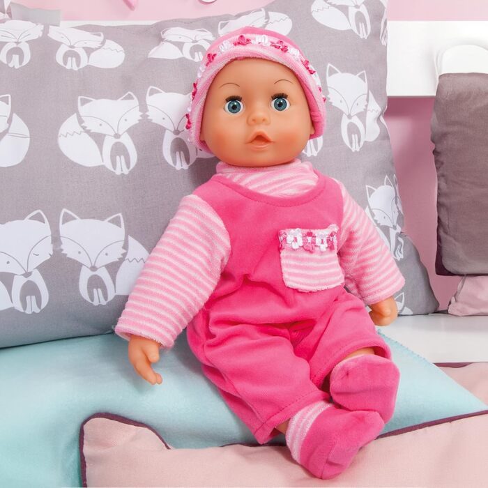 Пупс First Words, сплячі очі, вимовляє 24 дитячих звуку, м&39яке тіло, з соскою і пляшкою, 38 см, рожевий, 93800-pink 93825AA
