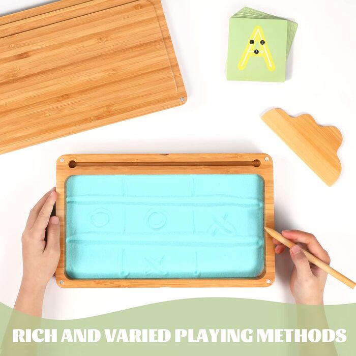 Розвиваюча іграшка з піску Монтессорі. Деревяний столик із піском Монтессорі для раннього розвитку моторики у дітей (синій)