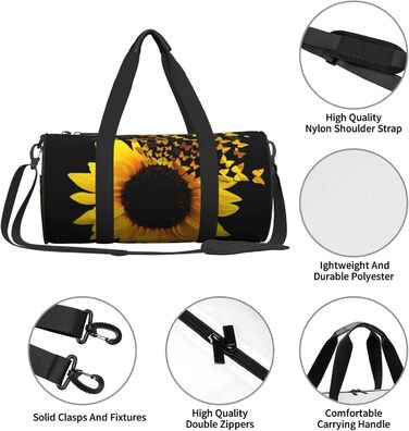 Дорожня сумка з малюнком стрекози, кругла, великої місткості, легка та міцна, ідеальний подарунок для піших прогулянок, відпустки, ділових поїздок та іншого, з квітковим та метеликовим дизайном (соняшники, квіти, метелики).