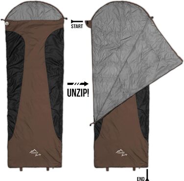 Ультралегкий спальний мішок normani Runty КОМПАКТНИЙ РОЗМІР Наповнювач з 3D мікрофібри Microtech, водонепроникний літній спальний мішок коричневого кольору 210 см x 75 см x 60 см (правий)