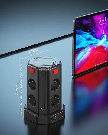 Подовжувач з 4 USB, Sameriver 8 відсіків з декількома розетками, захист від перенапруги, розетка з вимикачем, подовжувач 3M, розет