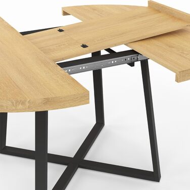 Розкладний круглий обідній стіл Selma, 4-8 осіб, дерево та чорний колір, 110-150 см