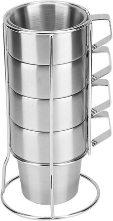 Елегантний набір кавових чашок з нержавіючої сталі з тримачем для тривалого використання, для домашнього кафе, нержавіюча сталь 304, комплект з 4 предметів