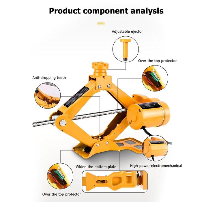 КупитиТиждень Ножичний домкрат 3T Електричний автомобільний домкрат 12 В Портативний домкрат з ручним кривошипним ударним гайковертом Ящик інструментів для автомобіля, позашляховика, легкового автомобіля, вантажівки, седана, шин Аварійний ремонт