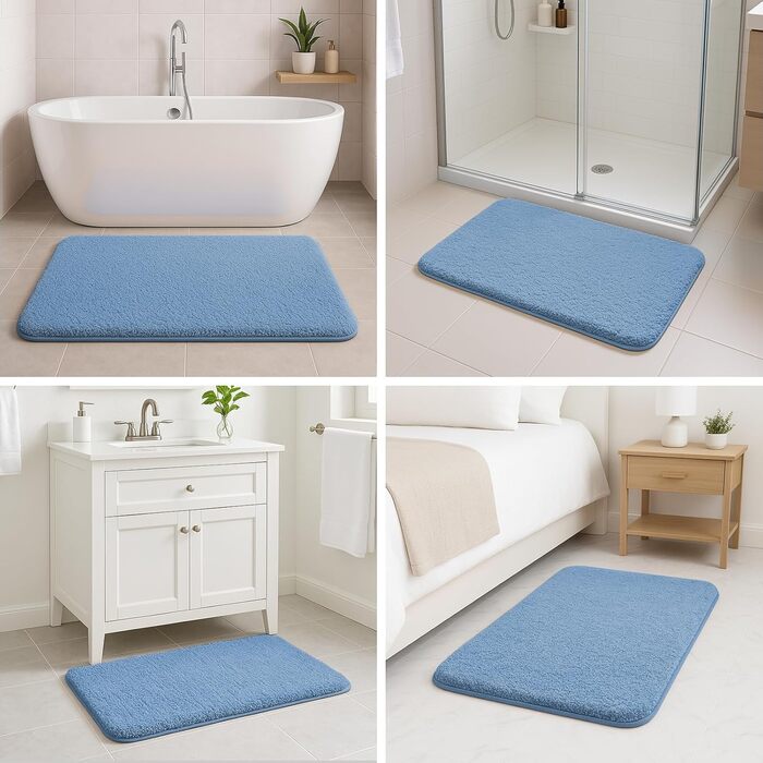 Комплект килимків для ванної кімнати RUN HELIX з мікрофібри, 2 предмети, 50x50 см 50x80 см, 2 см супертовстий, суперпоглинаючий, можна прати, нековзний килимок для ванної, синій, 50x80 см 50x50 см