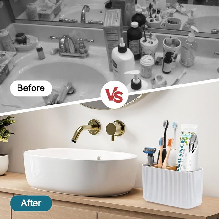 Тримач для зубної щітки для органайзера у ванній кімнаті, тримач для електричної зубної щітки та зубної пасти, органайзер для зубної щітки для сімї, для дітей (білий)