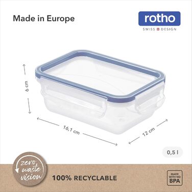 Набір контейнерів Rotho Clic & Lock 8 шт. для зберігання продуктів, герметичні та 100 захищені від протікання, з кліпсовою кришкою та силіконовою прокладкою, 8 x 0,5 л, прозорі/блакитні