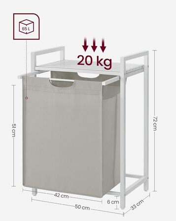 Кошик VASAGLE 2 x 46 л, 73 x 33 x 72 см для білизни з полицею із тканини Oxford з металевою рамою коричнево чорний