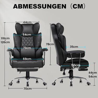 Ігрове крісло GTPLAYER, офісне крісло з пружинною опорою для попереку, ергономічне та зручне широке офісне комп&39ютерне крісло з м&39якими підлокітниками та підставкою для ніг, що фіксуються назовні, шкіра чорного кольору, чорна штучна шкіра