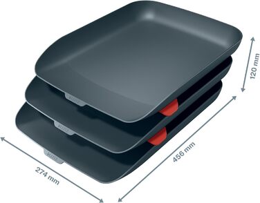 Лоток для листів Leitz A4, набір з 3 шт., включаючи елементи штабелювання, оксамитово-сірий, серія Cosy, 53582089 Набір з 3 оксамитово-сірих лотків для листів