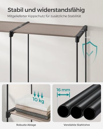 Відкрита шафа, вішалка для одягу, штанга для одягу, шафа, 3 підвісні полиці, багато місця, для спальні, вітальні, 138 x 43 x 182 см, сіро-коричневий RYG025R02 сіро-коричневий 138Д x 182В см