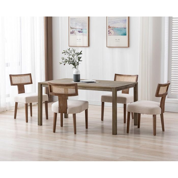 Комплект кухонних стільців Chairus з 2 предметів, обідніх стільців, дерев&39яних вінтажних стільців, м&39яких стільців зі спинкою з ротанга для вітальні (бежевий), 2 шт., бежевий-2