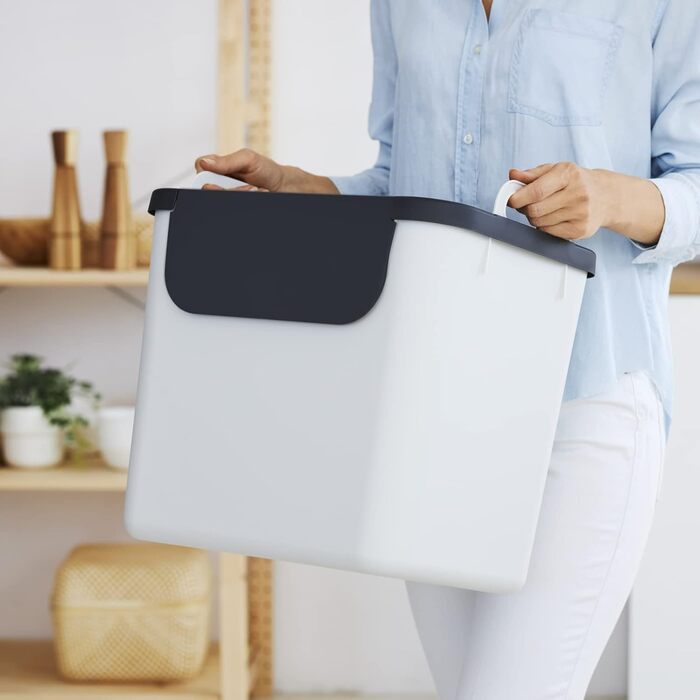 Набір з 3 контейнерів для сміття Jive 30 л для кухні, пластик (перероблений ПП), темно-сірий/білий/зелений, 3 х 30 л (39,8 х 29,8