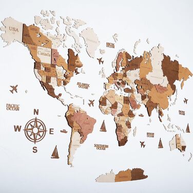 Преміальна 3D дерев&39яна карта світу настінна прикраса німецькою мовою зі шпильками Кріплення на стіну без інструментів Ідея подарунка на будь-яку подію Дерев&39яна настінна прикраса для дому та офісу (колір дерева, 160x85 см) 160Д x 85Ш см, колір дерева