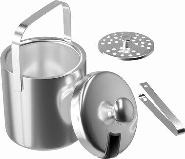 Набір для льоду Intirilife з 4-х предметів 1 л з нержавіючої сталі з щипцями та кришкою -14,2 x 19,5 см - Ізольований, двостінний