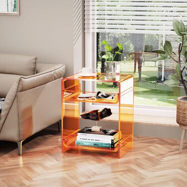 Акриловий журнальний столик, тумбочка біля ліжка, прозорий столик, для спальні-вітальні, 45 x 30 x 58 см (помаранчевий)