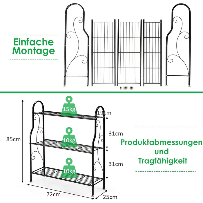 Рівнева металева підставка для рослин, полиця для рослин, стійка для квітів, вантажопідйомність до 35 кг, лавка для квітів для саду, балкону, для використання в приміщенні/на вулиці, чорна, 72 x 25 x 85 см, тип полиці 2, 3-