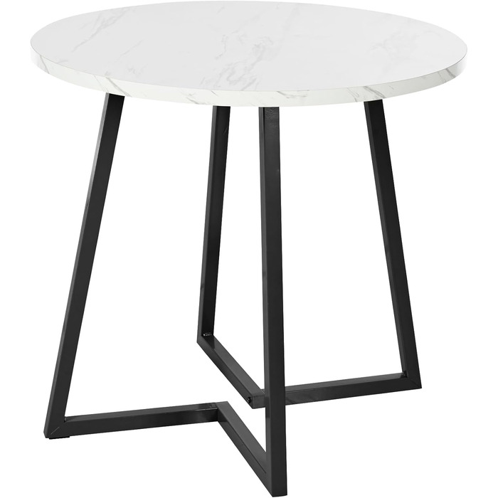 Круглий обідній стіл Merax, мармуровий візерунок, для 2-4 осіб, металевий каркас, регульовані ніжки, промисловий дизайн, підходить для ресторану, вітальні, кухні, їдальні, білий/чорний, 80x80x75 см Білий1/чорний 80 x 80 см