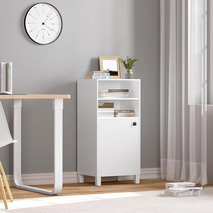 Кухонна шафа WOLTU з винною полицею, книжковою полицею, кухонною полицею, багатофункціональною шафою для зберігання, книжковою шафою, з дверцятами та регульованими полицями, білою, 48x108x40 см, KSK01ws