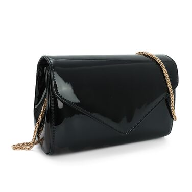 Жіноче лаковане клатч з ланцюжком на плече. Елегантна сумка-кросбоді для вечірок та особливих подій, чорний колір.