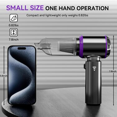 Ручний пилосос Tidy Cats, акумуляторний акумуляторний ручний пилосос на 18000 Па, 3-швидкісний автомобільний пилосос з миючим філь