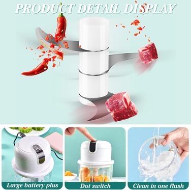 Подрібнювач кухонний електричний, міні-цибулева нарізка 250 мл з USB-портом, акумуляторна батарея для подрібнювача цибулі та лезо з нержавіючої сталі для подрібнення, нарізання та подрібнення (білий)