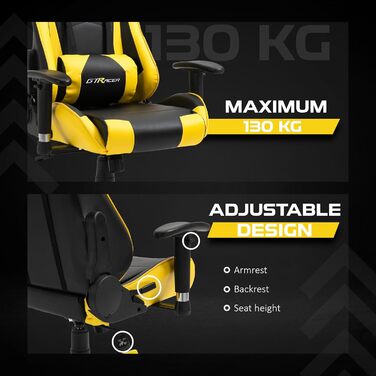 Ігрове крісло GTRacer Pro, ергономічне офісне крісло, регульовані підлокітники, комп&39ютерне крісло, ігрове крісло зі штучної шкіри, зручні офісні крісла для домашнього офісу (жовте)