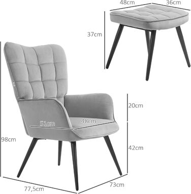 Крісло HOMCOM з підніжкою та підставкою, крісло для відпочинку з оксамитовим виглядом, сучасне крісло-реклайнер, крісло для телевізора, м&39яке крісло для вітальні, спальні, світло-сірий