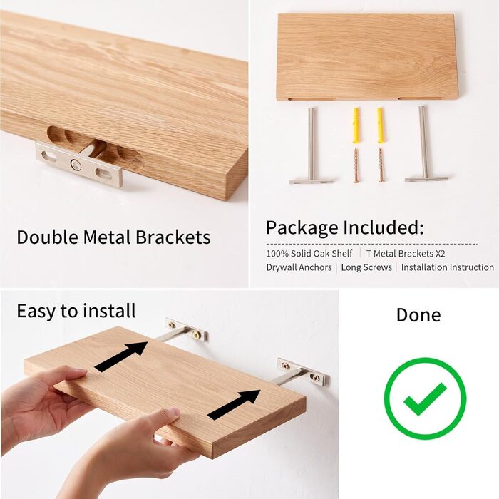 Плаваюча дерев&39яна полиця, настінна полиця дуб 30 см, комплект з 2 предметів, маленька полиця дубова настінна дошка, полиця для спецій, полиця для ванної кімнати, спальні, вітальні, кухні 30 см 2 шт. (натуральний дуб)