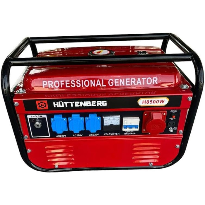 Професійний генератор H8500W, бензиновий двигун 6,5 к.с., генератор 220 В з вольтметром та автоматичним вимикачем, аварійний генератор, червоний