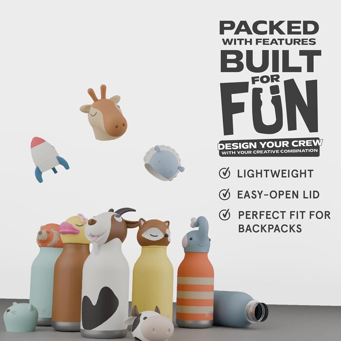 Дитяча пляшечка для пиття Asobu Bestie з трубочкою ізольована пляшка з нержавіючої сталі 420 мл з коровячою головкою герметична та без BPA