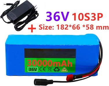 Акумулятор для електровелосипеда Pedelec 36V 30Ah 10S3P із зарядним пристроєм та BMS, потужний акумулятор для велосипеда, скутера та велосипеда потужністю 100W 250W 350W 400W 500W, 36V 30AH XT60DC