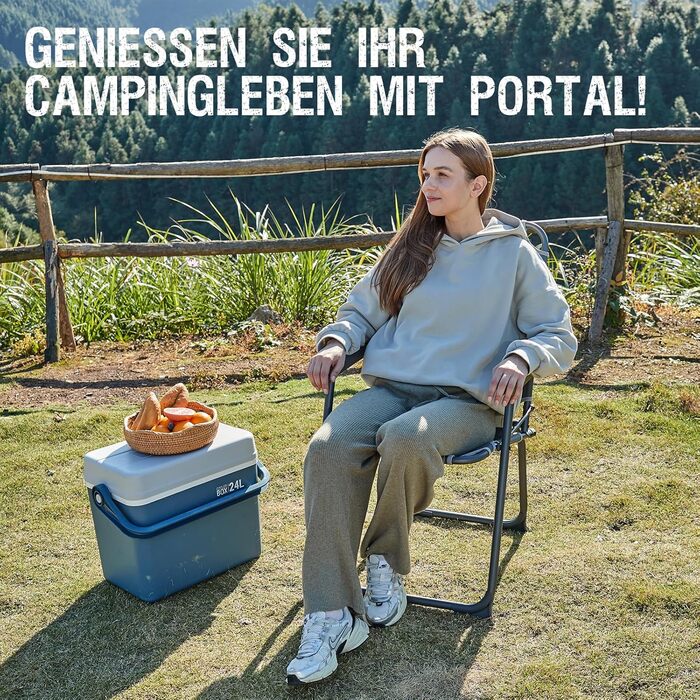 Крісло для кемпінгу Portal, складне, кемпінгове крісло, вантажопідйомність до 100 кг, легке, рибальське крісло, пляжне крісло, складне, висока спинка для використання на вулиці, в саду, на фестивалі, сіре