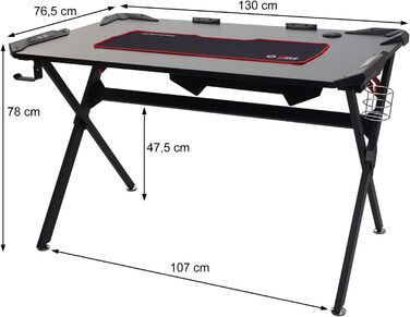 Письмовий стіл Mendler HWC-F11, комп&39ютерний стіл, молодіжний стіл, ігровий стіл, 120x75 см, чорний колір MVG