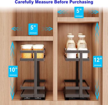 Висувна підставка для спецій, 2-рівневий металевий органайзер для спецій, стояча підставка для спецій, зберігання спецій для кухонних шаф, підставка для спецій, не потребує свердління, підставка для спецій (, чорна) Чорний 1