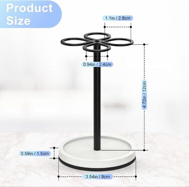 Тримач для зубних щіток Luxspire, підставка для зубних щіток на 4 відділення, тримач для зубних щіток з нержавіючої сталі з основою з діатомової землі, тримач для зубних щіток для ванної кімнати, дому, туалетного столика для готелю, матовий чорний