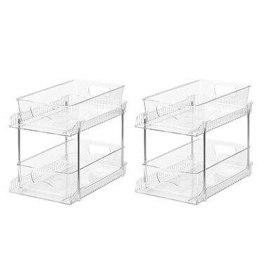 Органайзер для ванної кімнати, 2-рівневий, ефективне зберігання з шухлядами з прозорого пластику для кухні, під раковиною, штабелюється, економить місце у ванній кімнаті на кухні