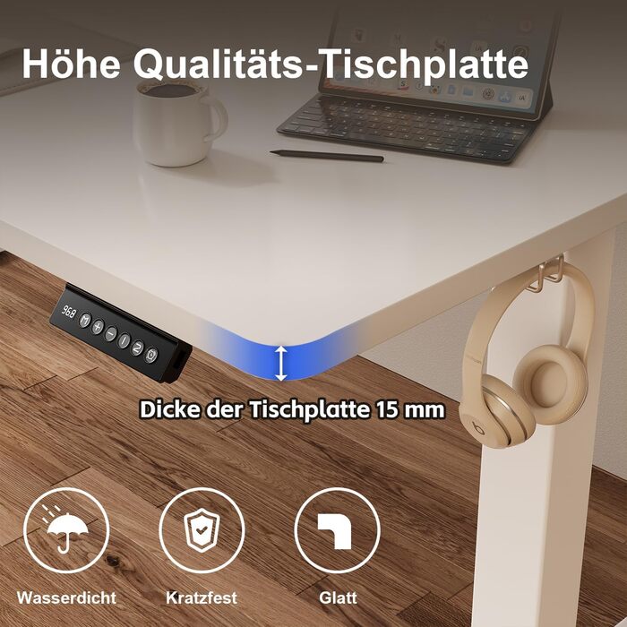 Стіл з регульованою висотою COMPLETE TABLETOP Електричний стіл з регульованою висотою та функцією пам&39яті Комп&39ютерний стіл для роботи сидячи/стоячи 110 x 53 см Білий