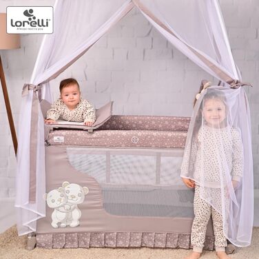 Дитяче ліжечко та манеж Lorelli 3-в-1, ліжко-балдахін Magic Sleep з 2 рівнями, ліжечко від народження, дитяче дорожнє ліжечко, пеленальний килимок, колеса, сумка, рожевий