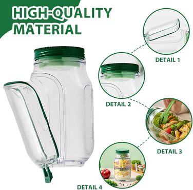 Пластикова банка для зберігання салату, вертикально шарувата конструкція салат-стручка, компактний, розумний контейнер для свіжого салату з герметичною коробкою для спецій., 1