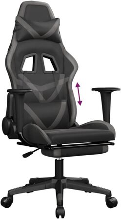 Геймерське крісло з підставкою для ніг, чорно-сіре, зі штучної шкіри