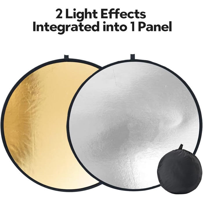 Фотовідбивач Fotopro, 80 см, 2-в-1, складаний багатодисковий, з кишенею, відбивачем світла для студійної фотозйомки освітлення та зйомки на вулиці, срібло, золото