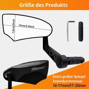 Велосипедні дзеркала (2 шт.), дзеркала заднього виду для велосипедів зі справжнього скла HD, опуклі дзеркала для керма велосипеда, складні велосипедні дзеркала для керма електровелосипеда, ліве та праве (14-20 мм)