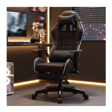 Ігрове крісло, ергономічне комп&39ютерне крісло з підставкою для ніг, що відкидається на 90-145, регульовані 3D підлокітники, потовщене шасі для дому та офісу, чорного кольору