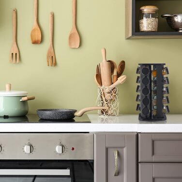 Карусель для спецій Relaxdays з 20 баночками для спецій, включаючи вставку-шейкер, обертова, багаторазова підставка для спецій для кухні, чорна